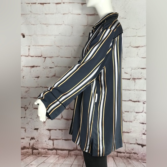 Vintage ESCADA SPORT 16 Oversized silky grey & gold striped  blouse Size EU 46 - Picture 2 of 16
